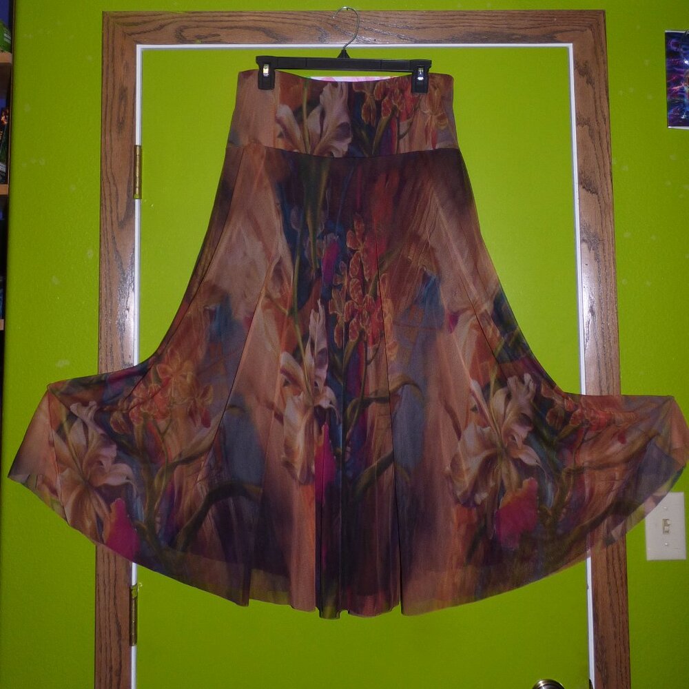 ALANA KATTAN GOTH FAIRY FALL FULL FLORAL BROWN MULTI COLOR SKIRT LINED BOHO L